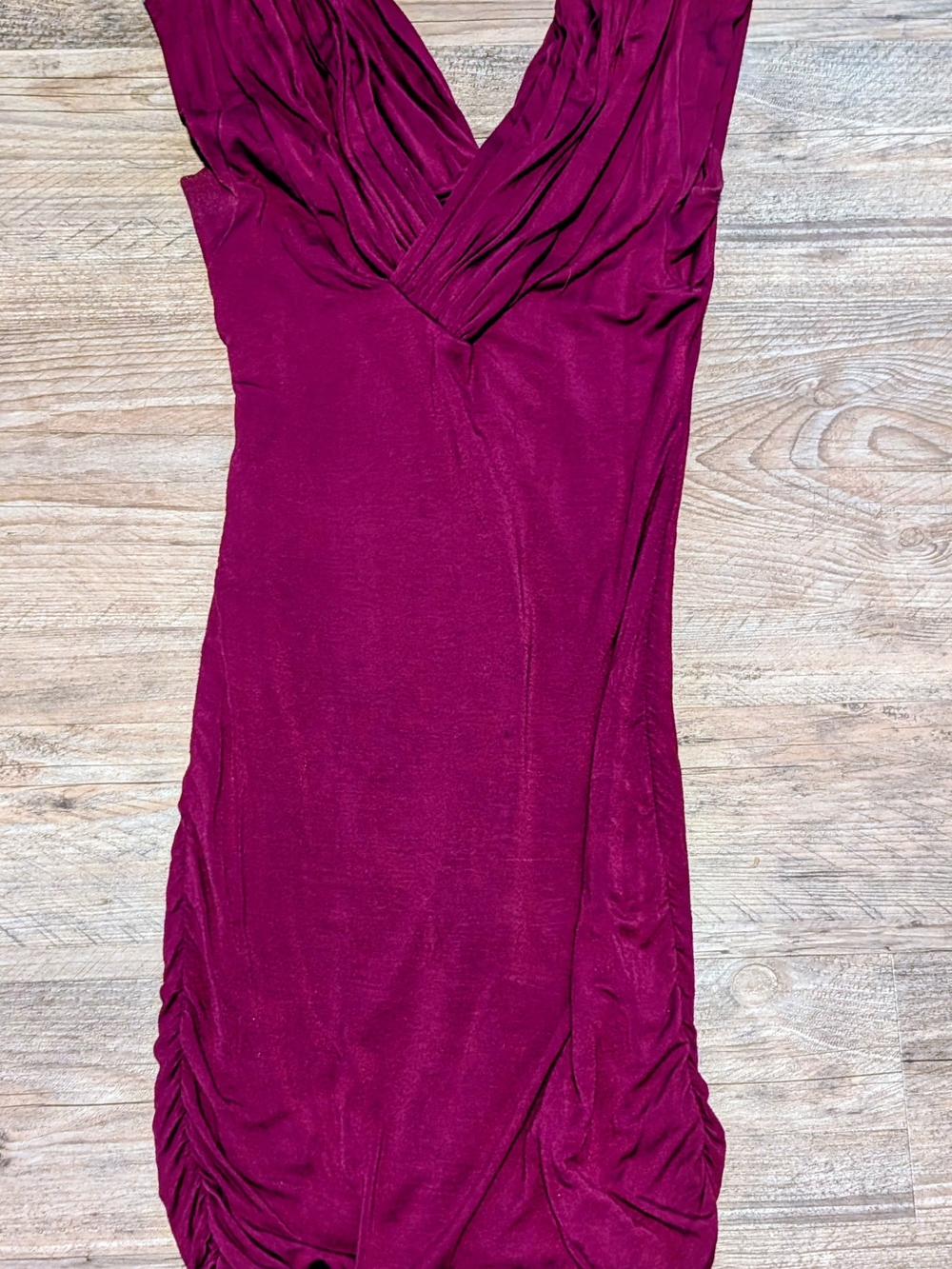 Bar III Ruched V-Neck Midi Dress in Deep Magenta